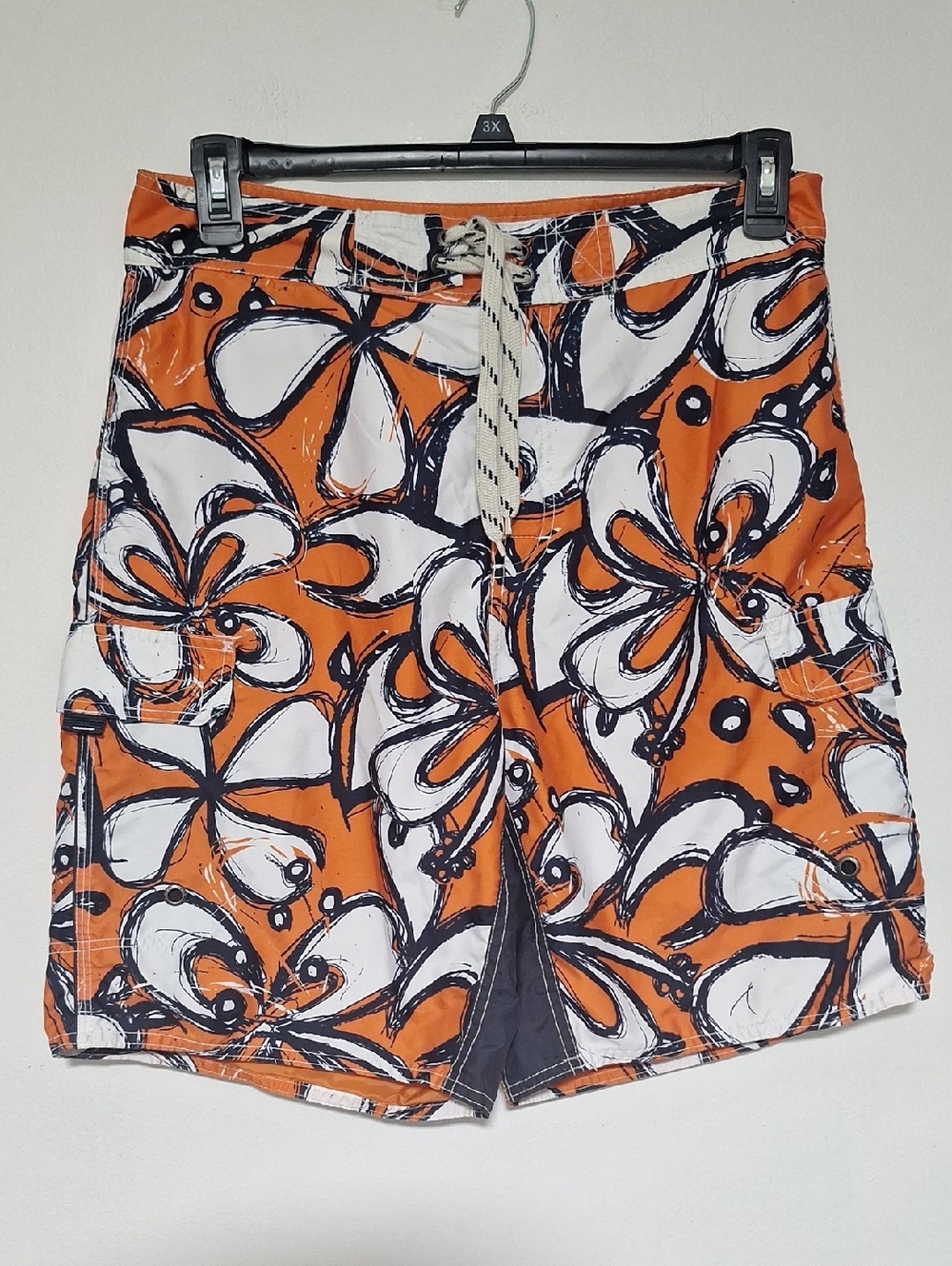 Old Navy Orange, White & Navy Floral Swim Board Shorts